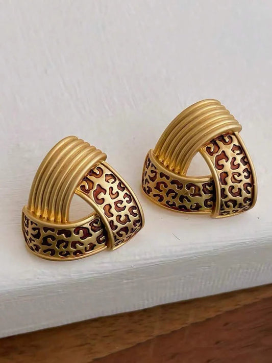 Minimalist Vintage Leopard Geometric Stud Earrings