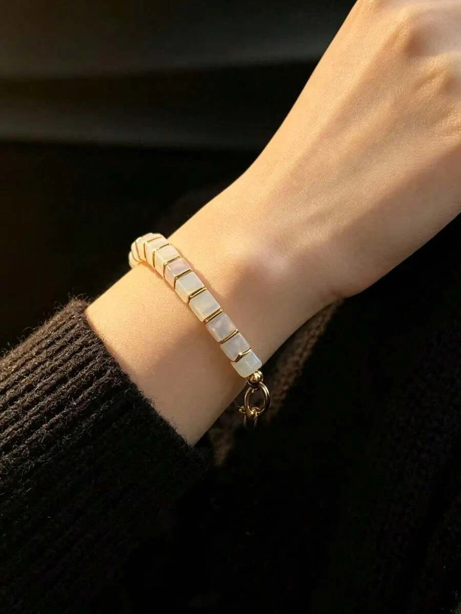 Natural Opal Square Bead Bracelet