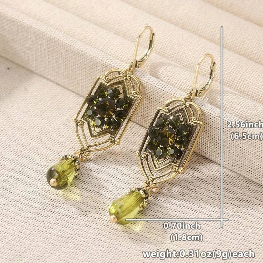 Vintage Water Drop Green Cubic Zirconia Earrings