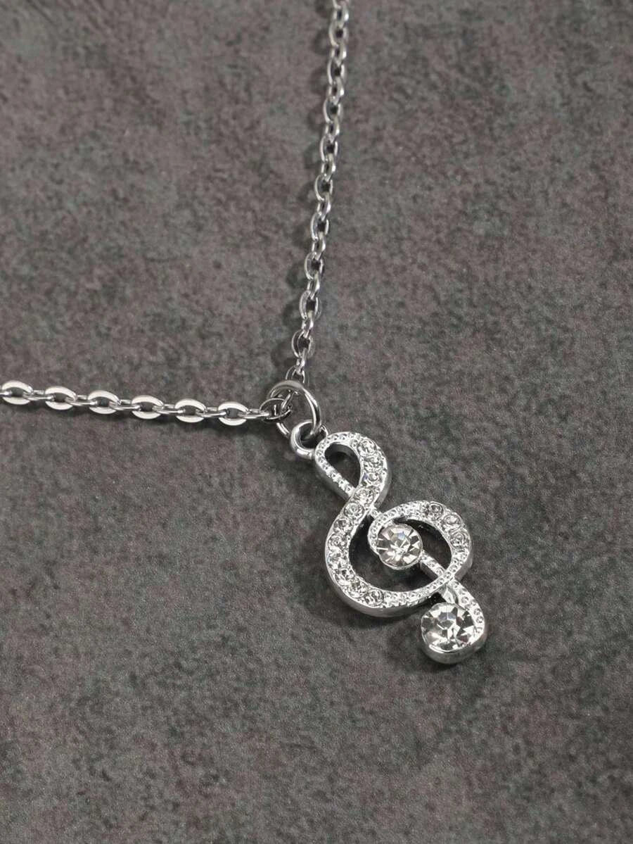 Rhinestone Music Note Necklace