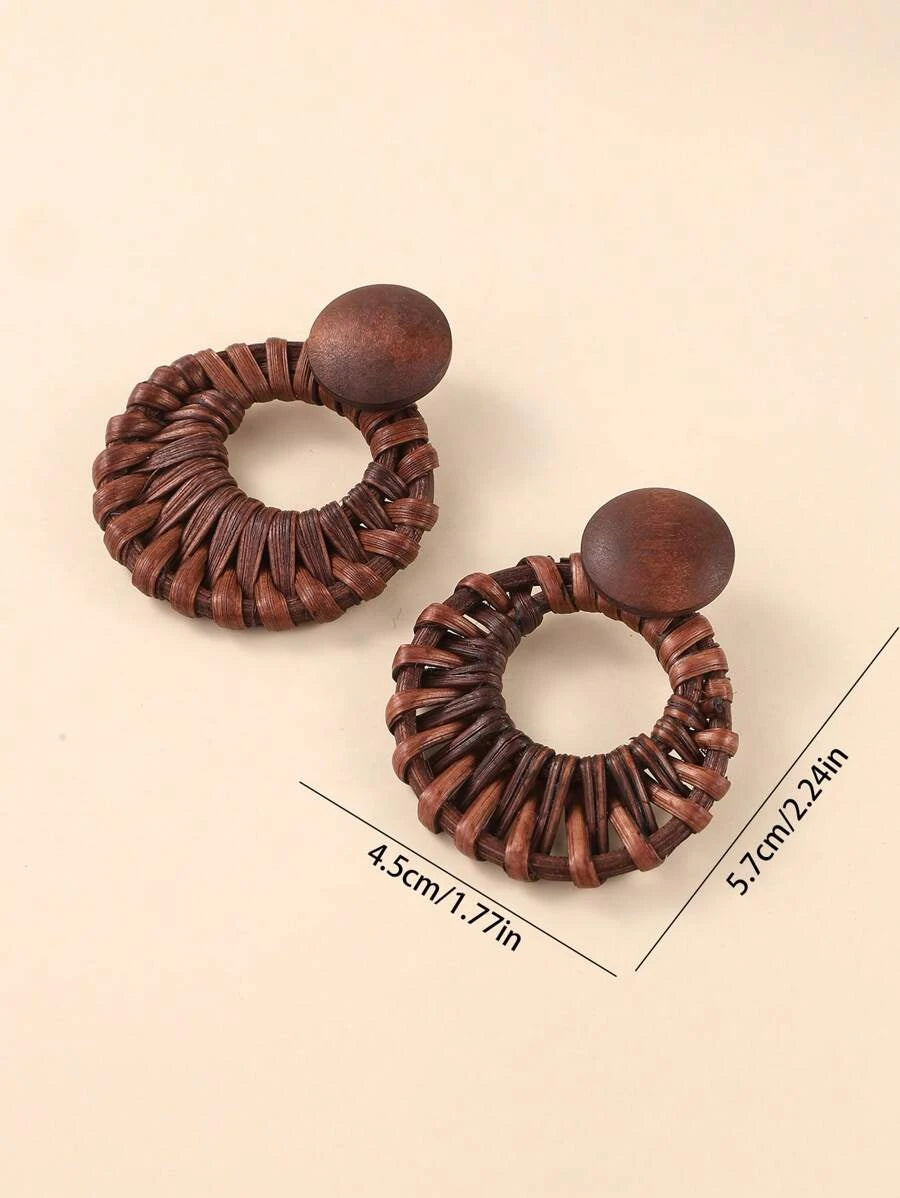 Handmade Woven Rattan Circle Earrings