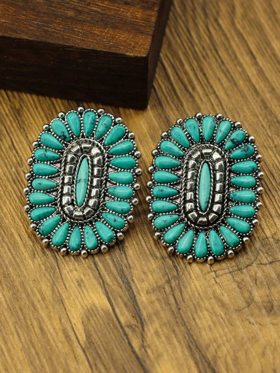 Western Style Turquoise Pendant Earrings