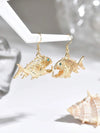 Vintage Golden Piranha Fish Drop Earrings