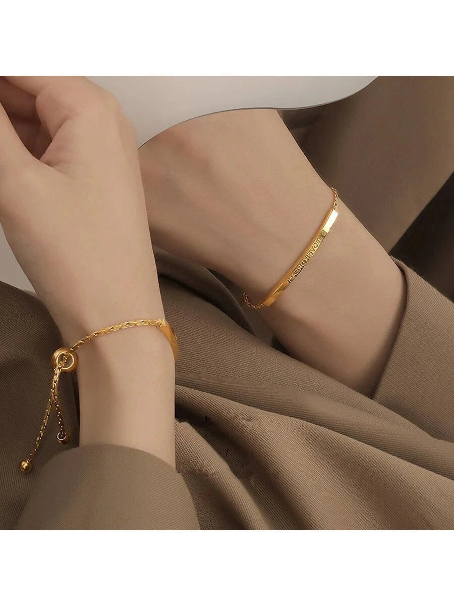 Gold Plated Stainless Steel Curved Tube Charm Bracelet