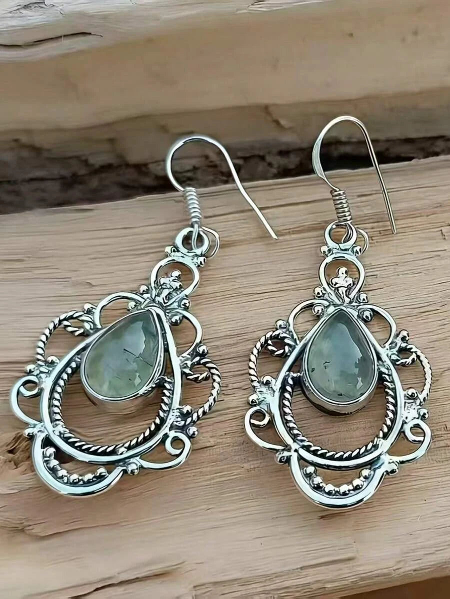 Vintage Bohemian Green Teardrop Earrings