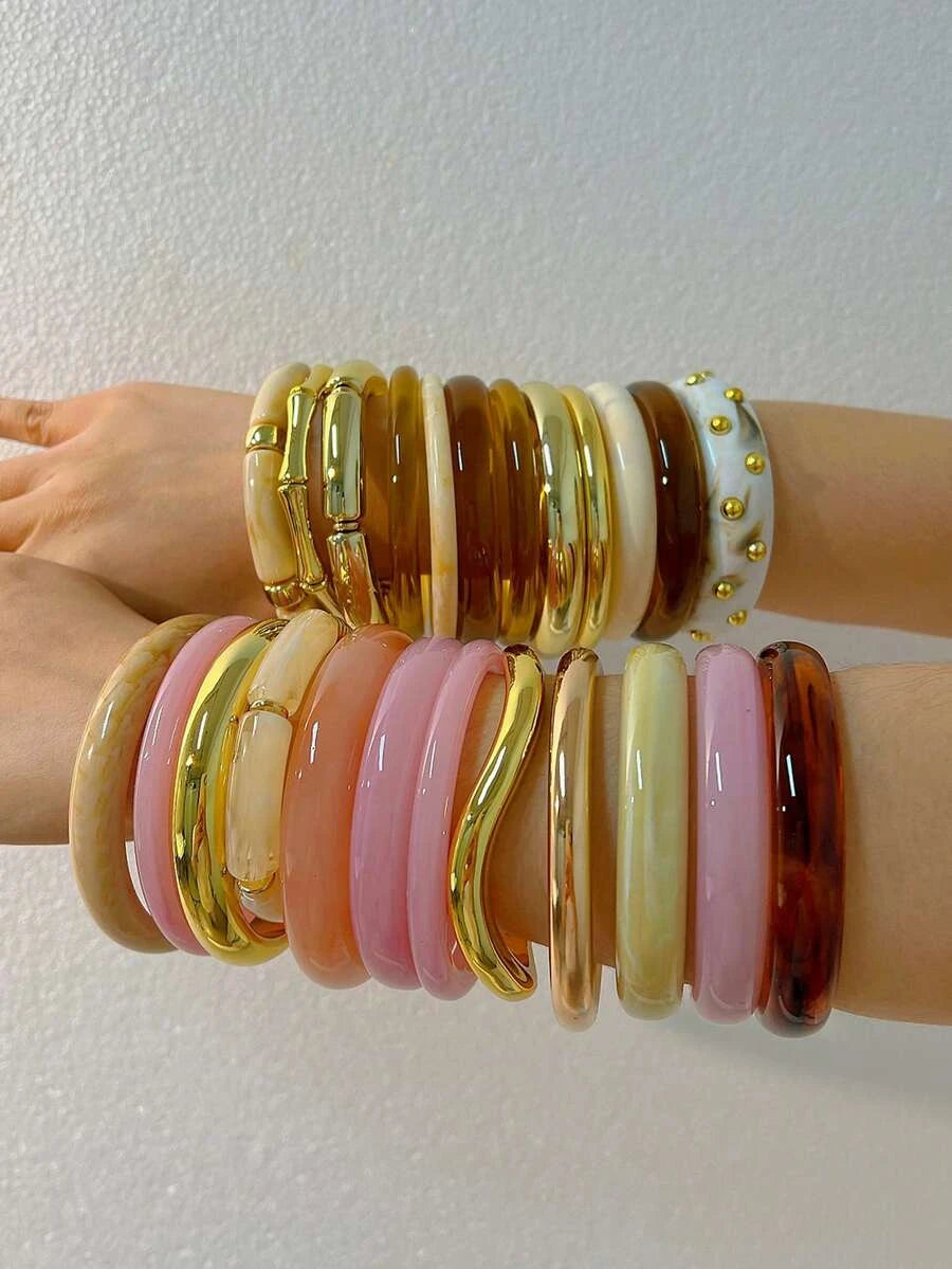 Vintage Geometric Resin Bangle Set