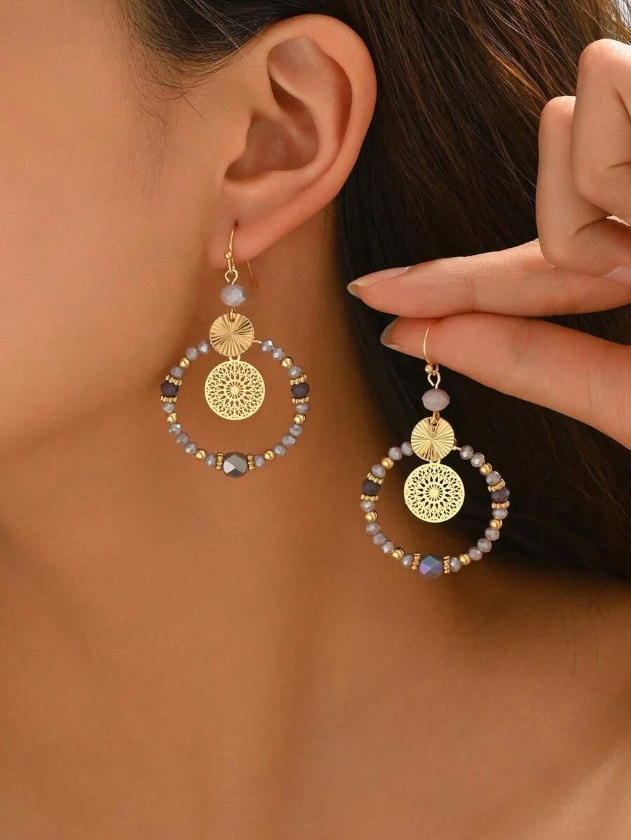 Retro Crystal Beaded Pendant Earrings
