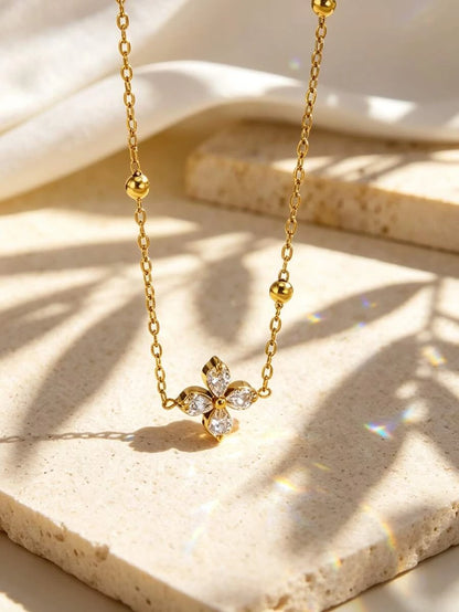Minimalist Stainless Steel Glass Flower Pendant Necklace