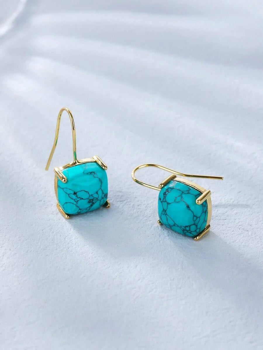 Square Synthetic Turquoise Stud Earrings
