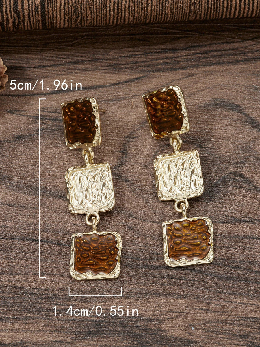 Retro Coffee Square Drop Earrings