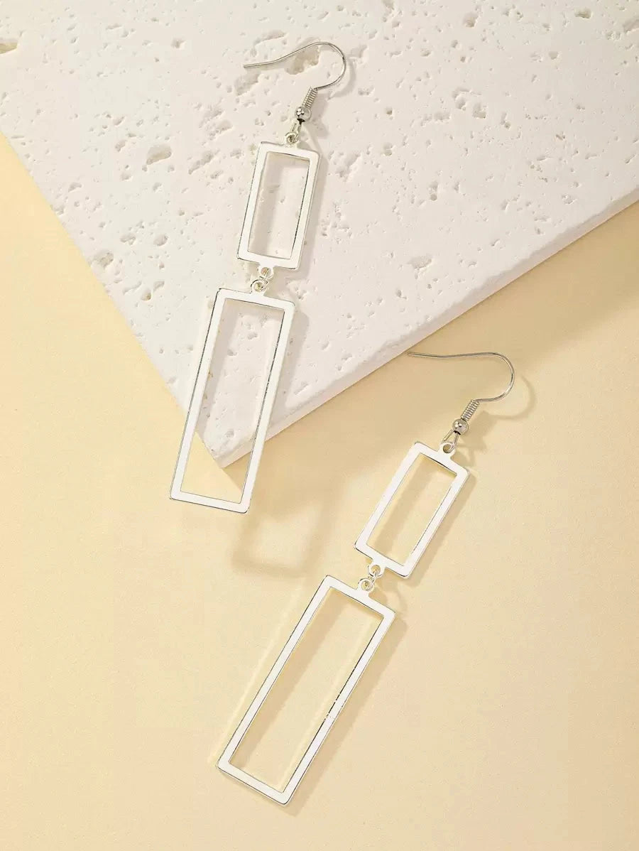 Silver Rectangle Drop Earrings
