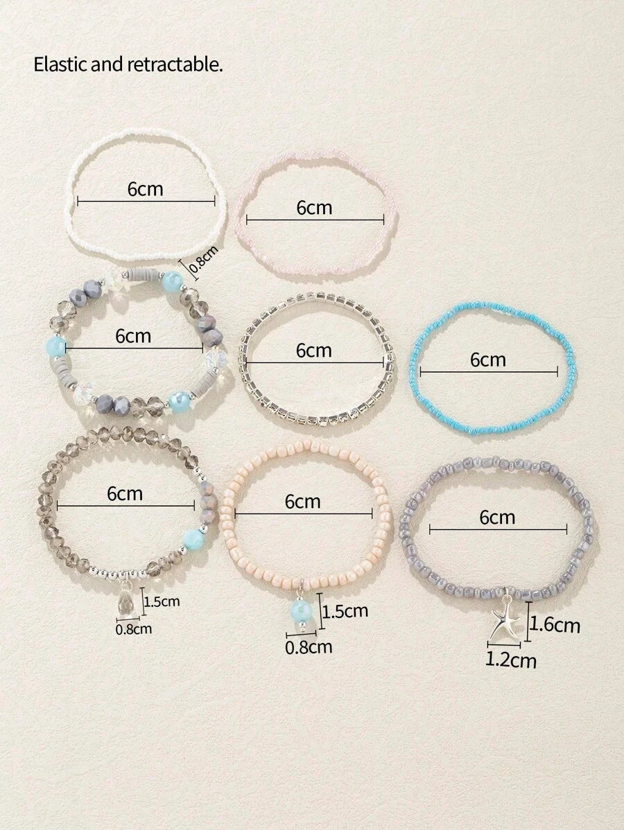 Beaded Crystal Starfish Beach Bracelet Set