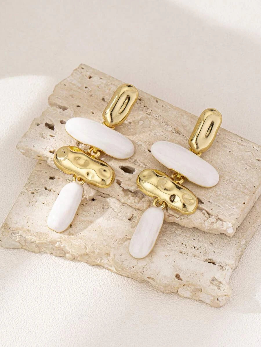 Exaggerated Asymmetric Geometric Enamel Dangle Earrings