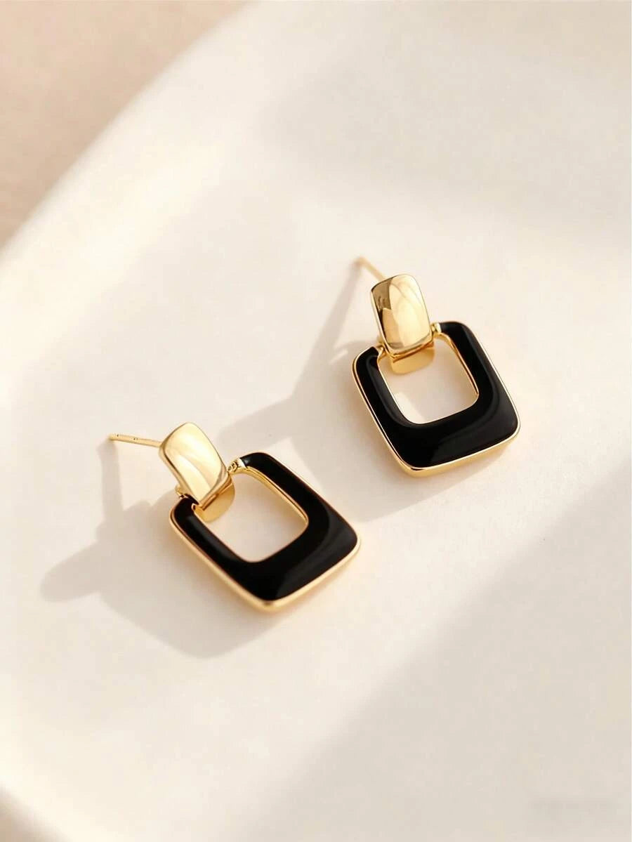 Retro Coffee Square Drop Earrings