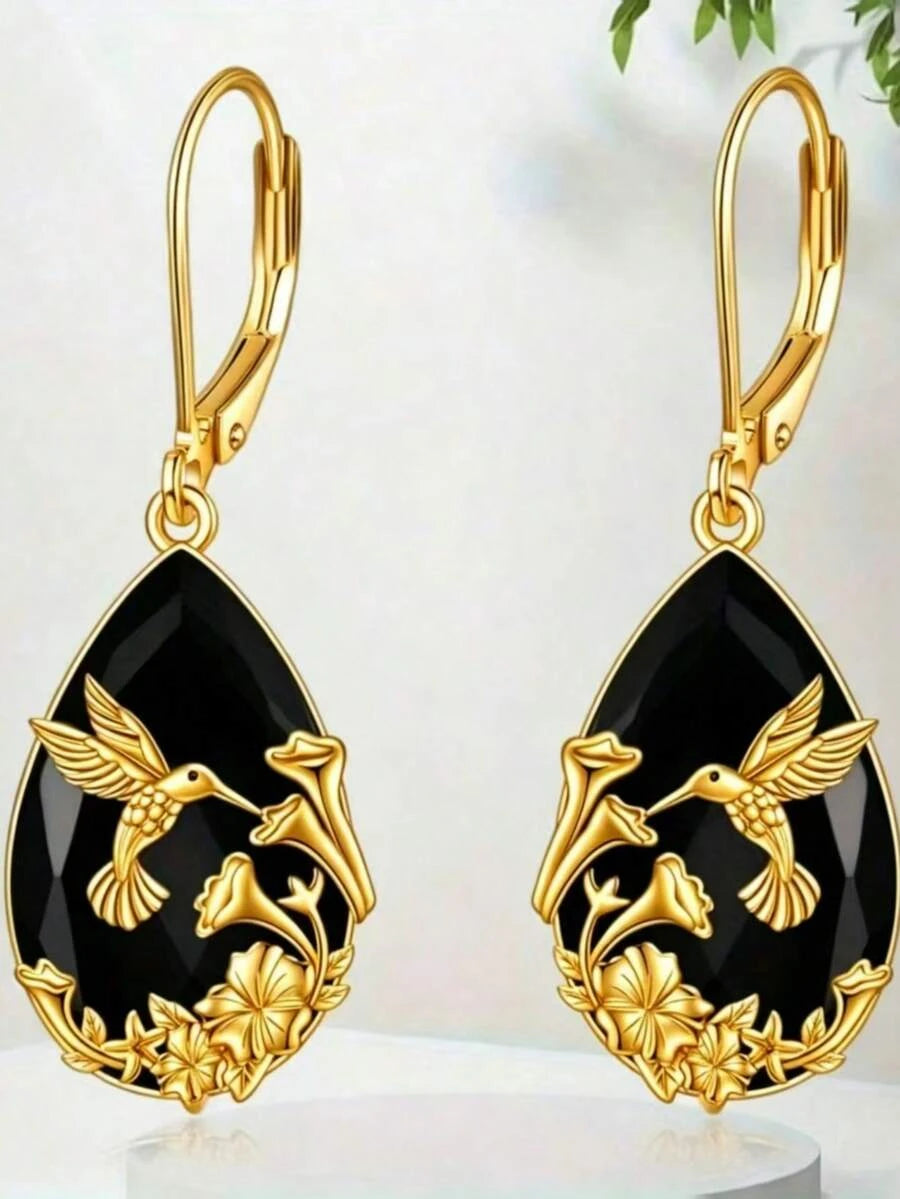 Vintage Teardrop Hummingbird Earrings