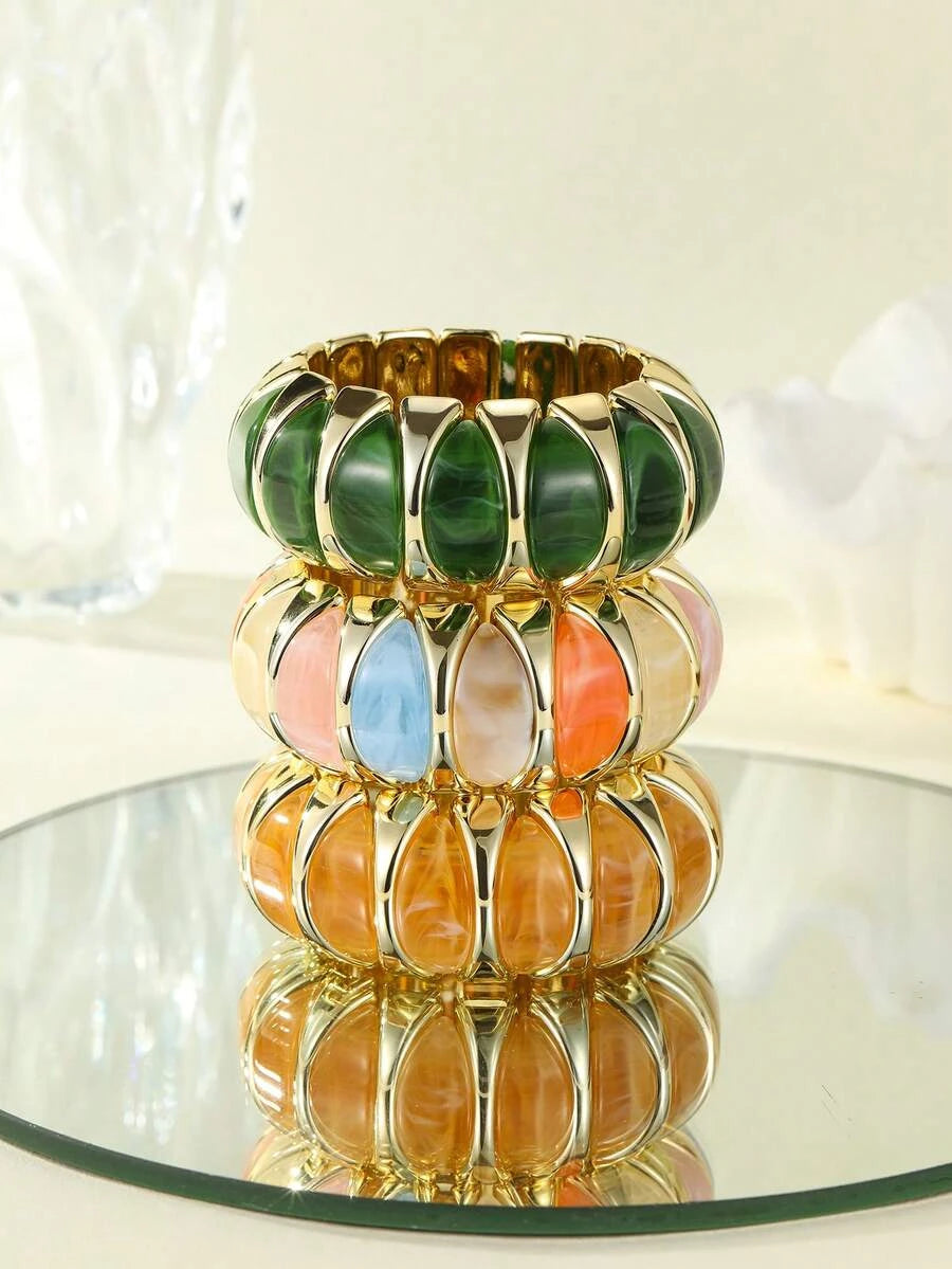 Golden Bead Faux Pearl Bracelet Set