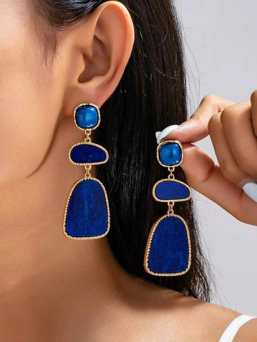 Vintage Burgundy Geometric Drop Earrings