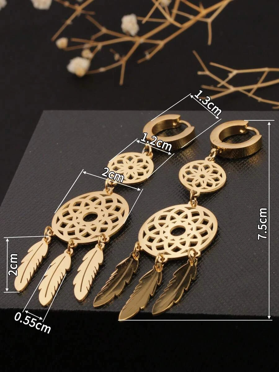 Gold Floral Vine Leaf Pendant Earrings