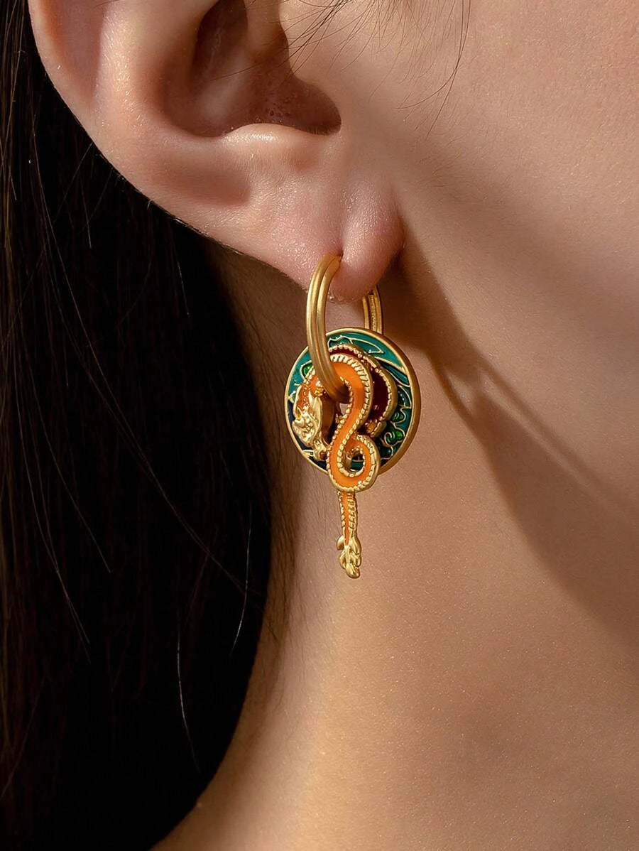 Colorful Enamel Geometric Hoop Earrings