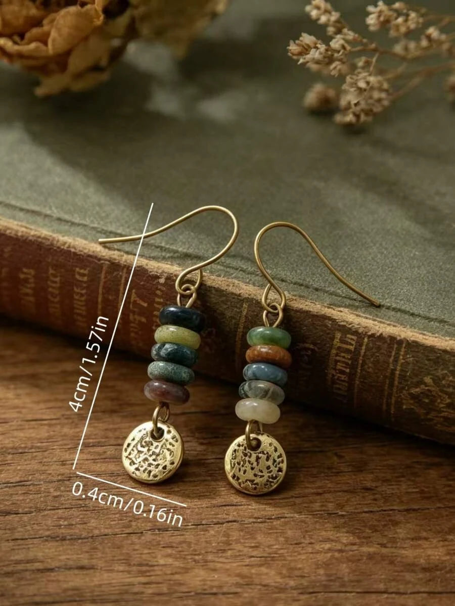 Vintage Bohemian Bronze Hammered Disc Earrings