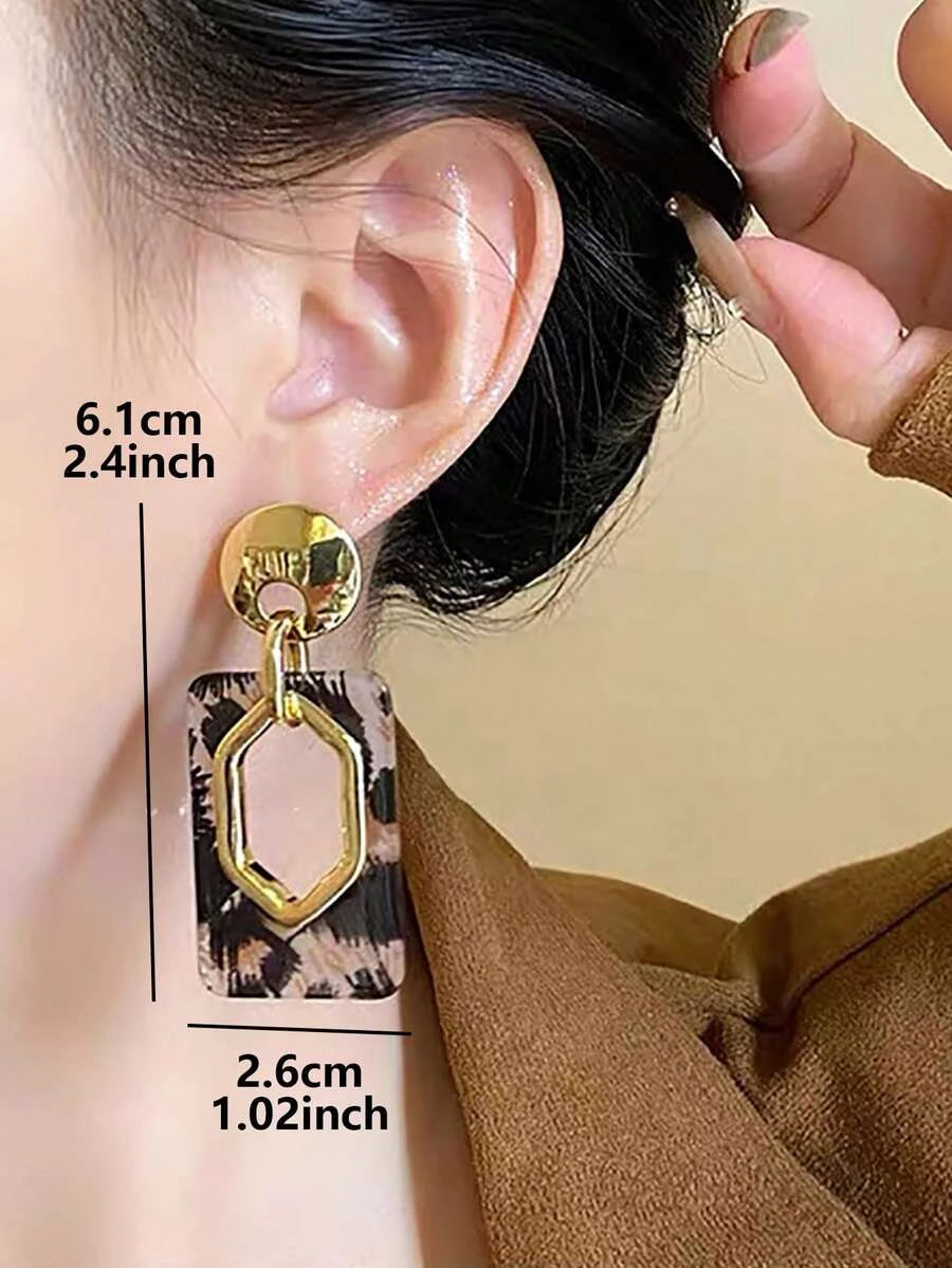 Vintage Geometric Leopard Resin Earrings