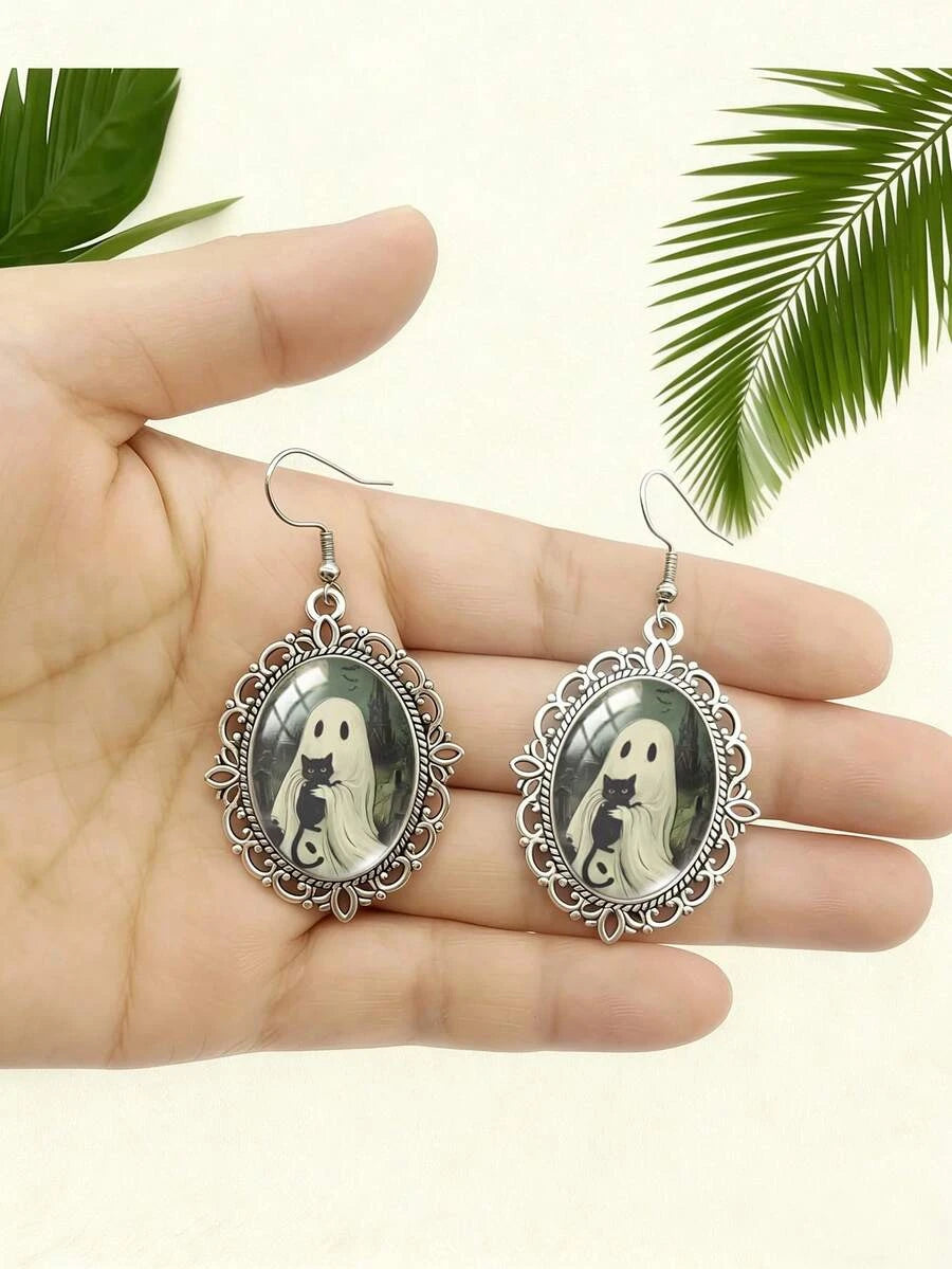 Gothic Ghost Cat Earrings