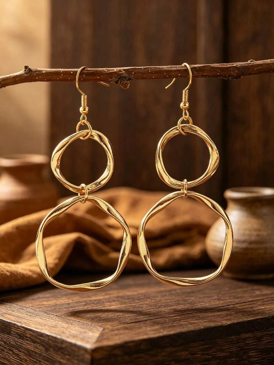 Vintage Gold Asymmetrical Double Hoop Earrings