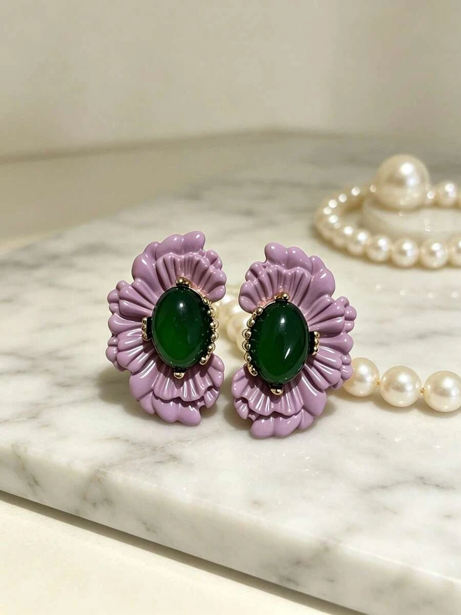 Vintage Purple Flower Earrings