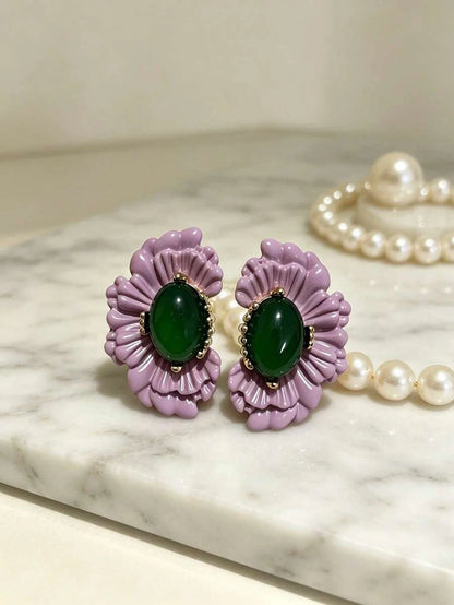 Vintage Purple Flower Earrings