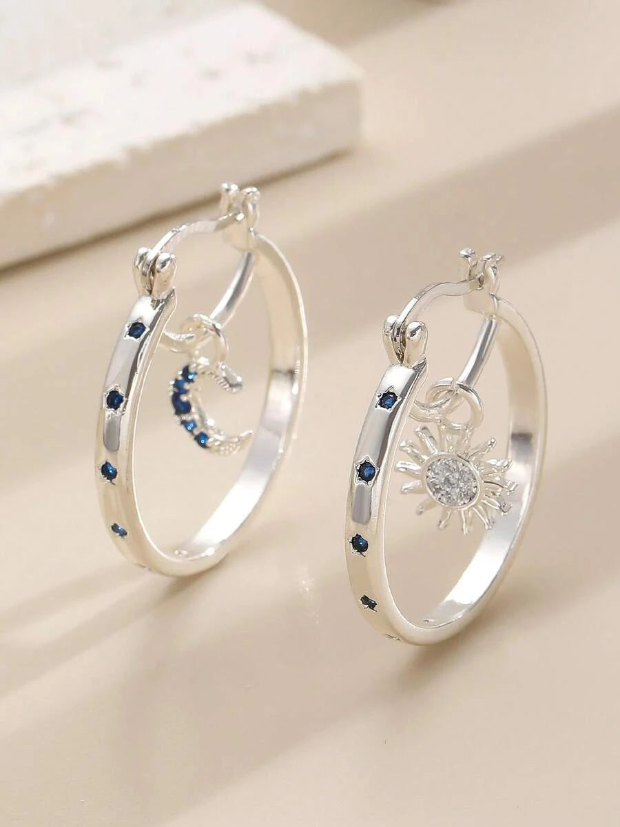 Retro Asymmetric Crescent Moon Drop Earrings