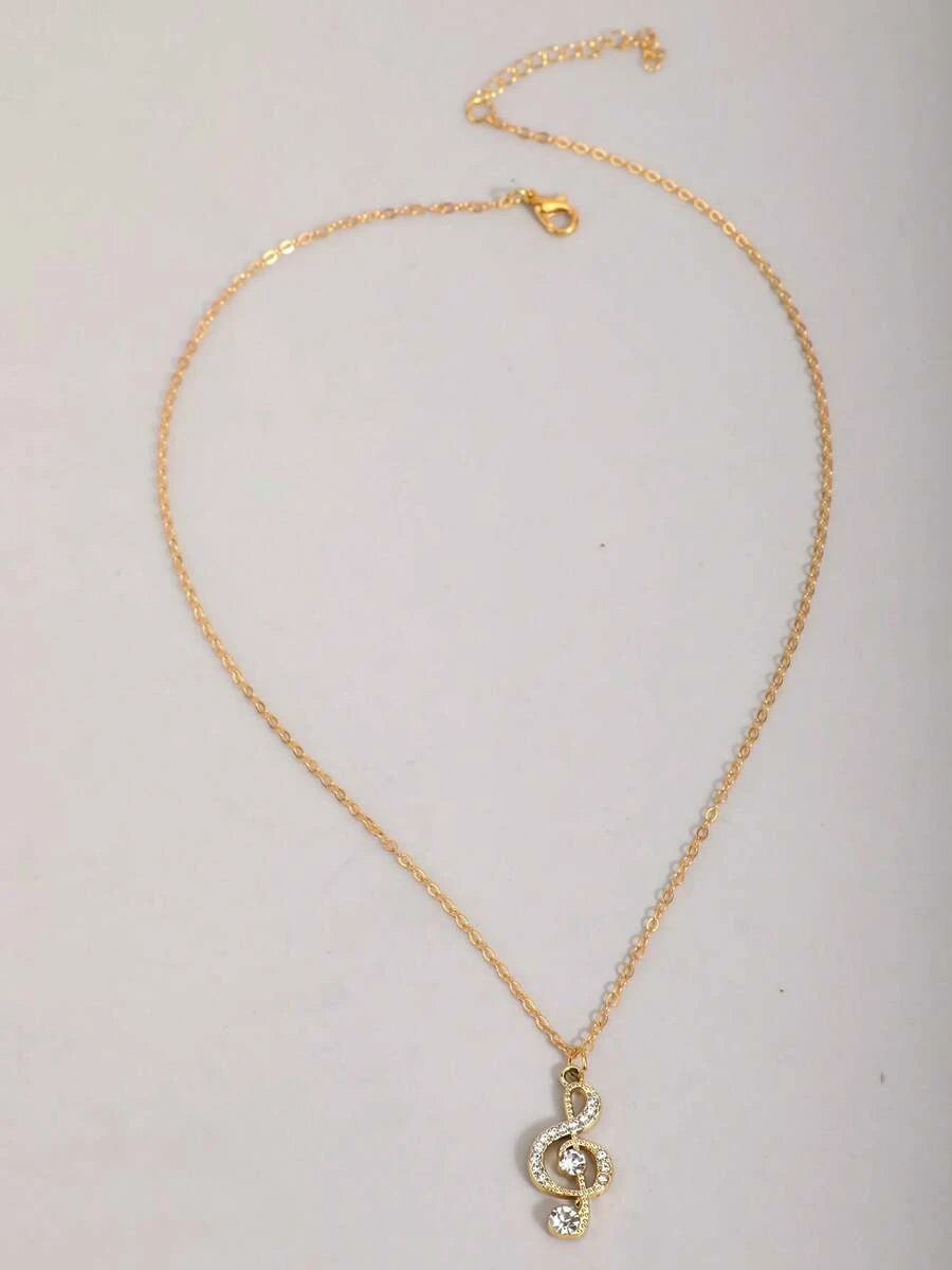 Rhinestone Music Note Necklace