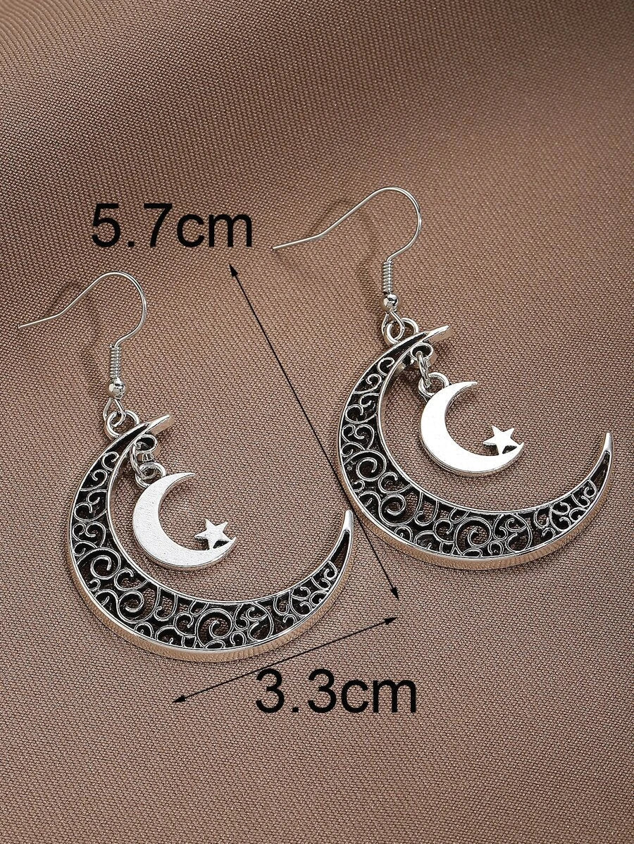 Retro Asymmetric Crescent Moon Drop Earrings