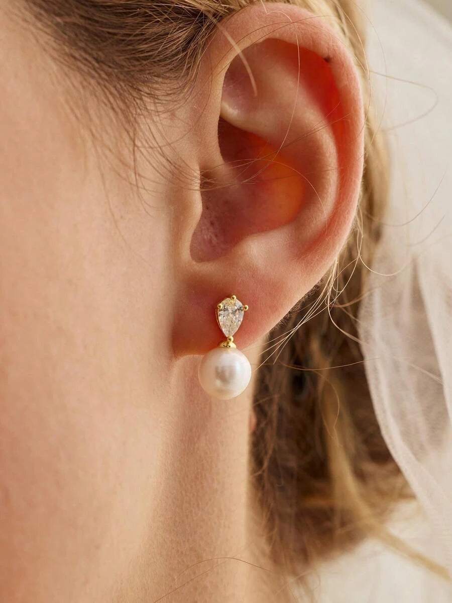 Gold Plated Pearl Bridal Earrings