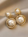 French Pearl Rhinestone Drop Earrings