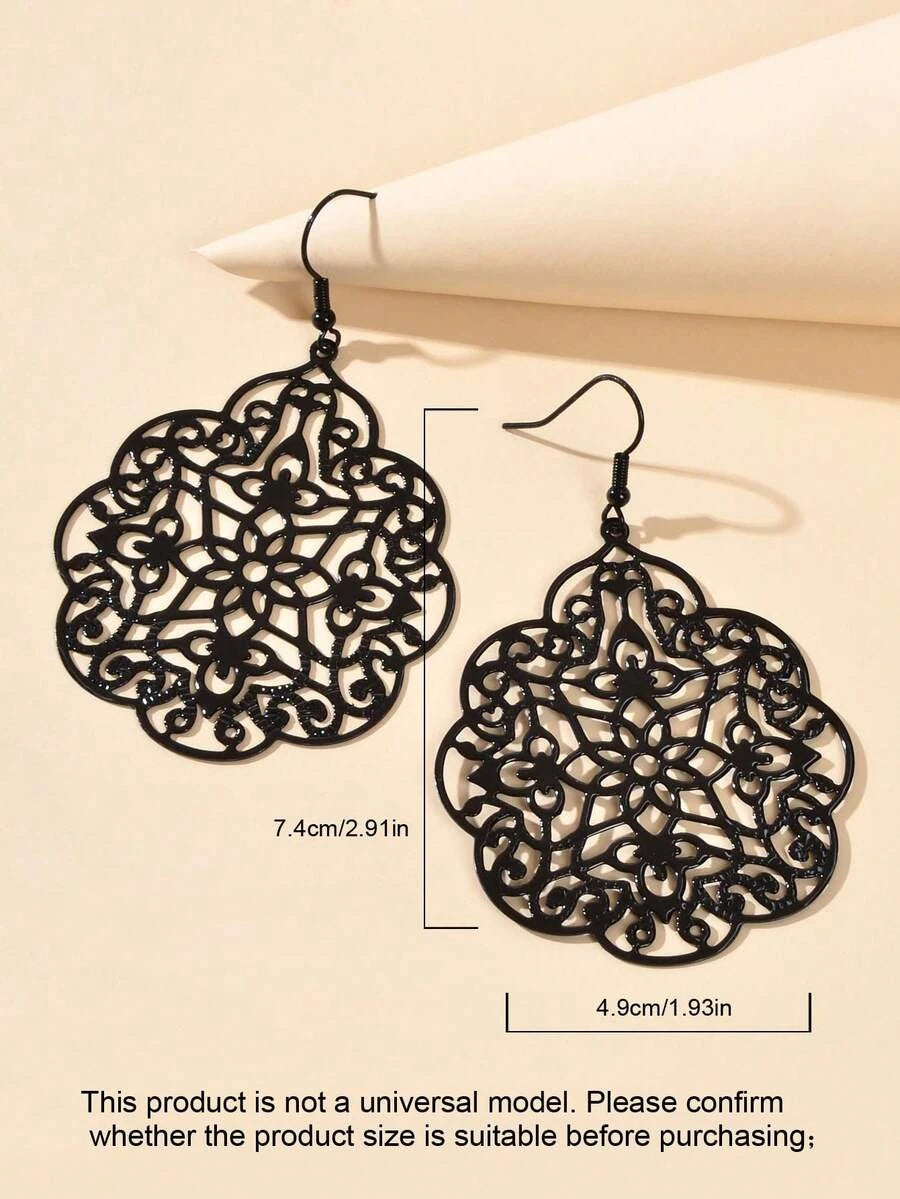 Black Hollow Teardrop Earrings