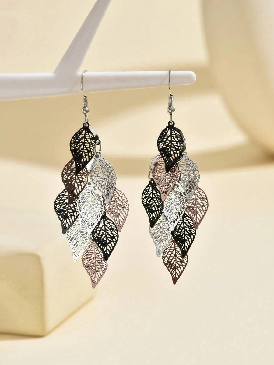 Korean Retro Leaf Tassel Earrings