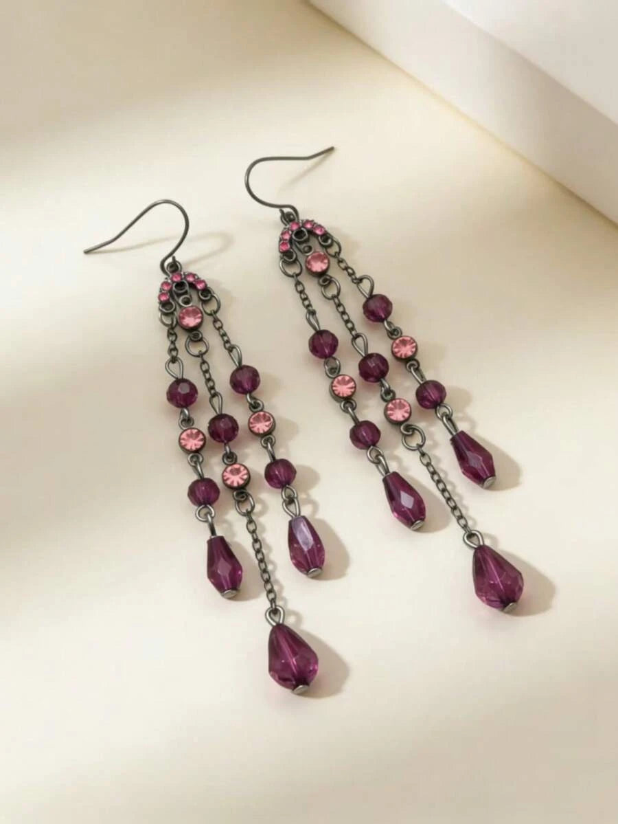 Retro Crystal Tassel Pendant Earrings