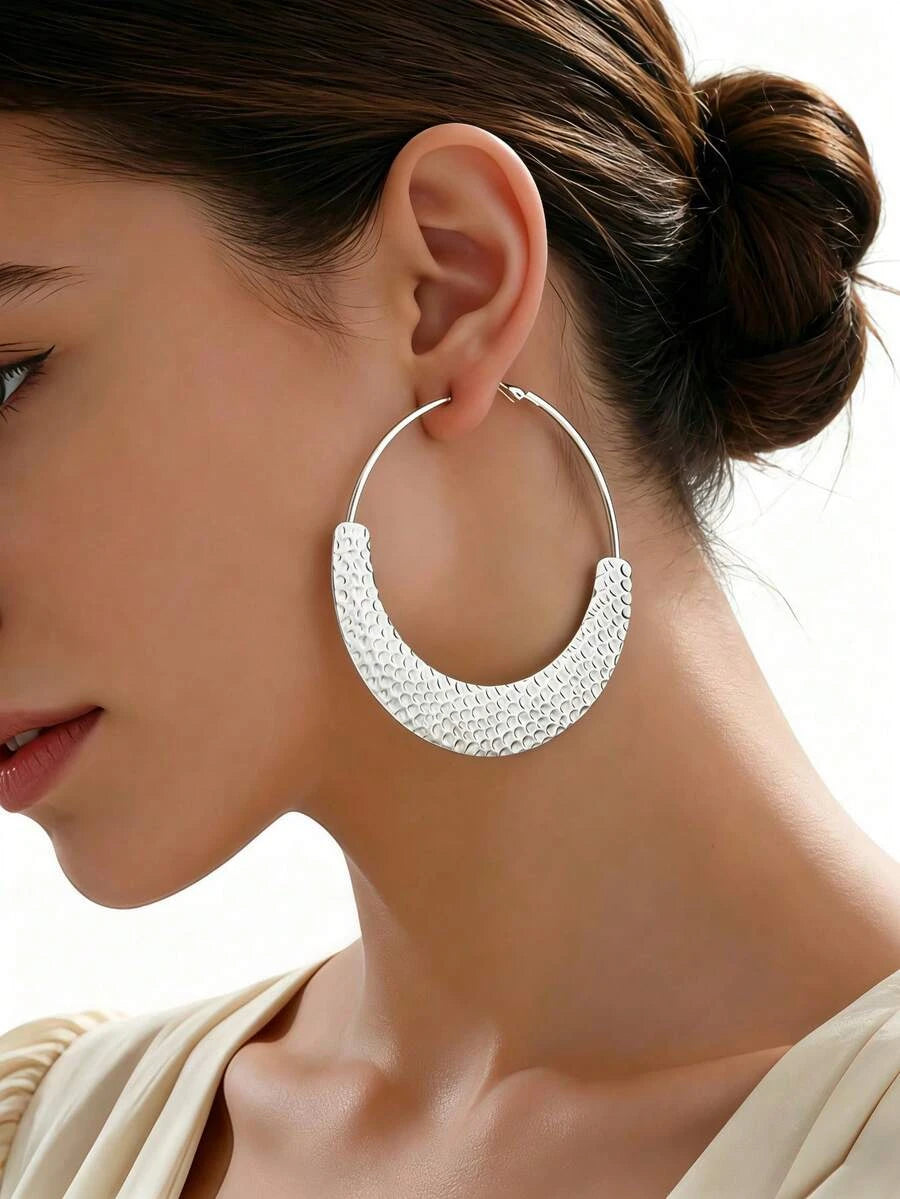 Porcelain Print Hammered Hoop Earrings