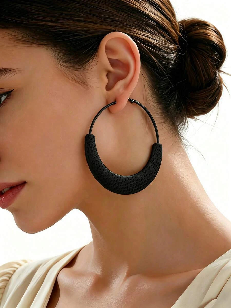 Porcelain Print Hammered Hoop Earrings