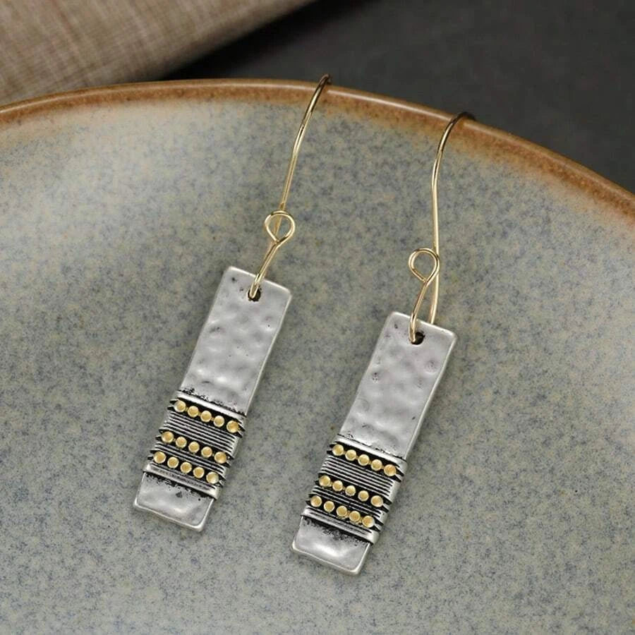 Hammered Rectangular Drop Earrings