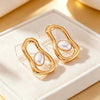 Geometric Oval Faux Pearl Stud Earrings