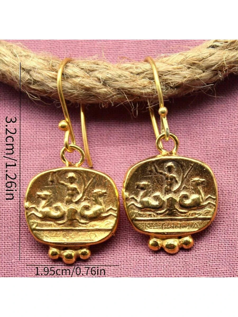 Retro Golden Coin Dangle Earrings
