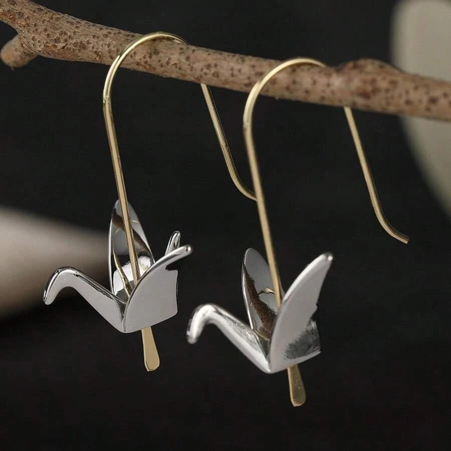 Bohemian Origami Crane Drop Earrings