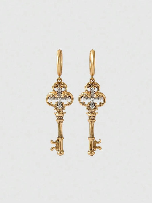 Gold Vintage Key Gothic Earrings