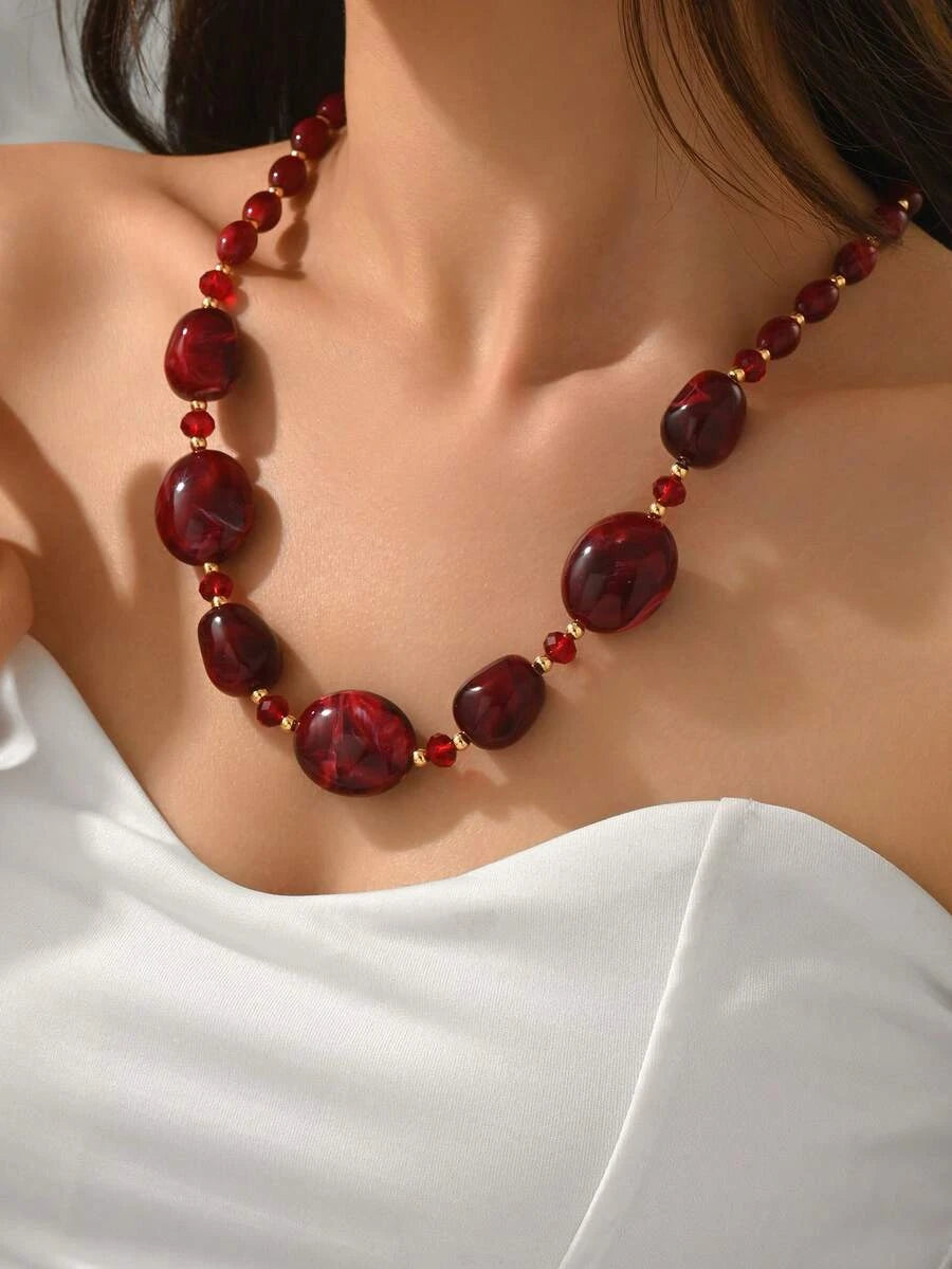 Burgundy Asymmetrical Beaded Choker