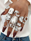 12/6pcs Set Elegant Vintage Delicate Party Style Faux Pearl Ruffle Geometric Metal Rings Set, Geometric Line Design Suitable For Women Daily, Party, Vacation Wear, Versatile Stackable, Perfect Gift For Holidays