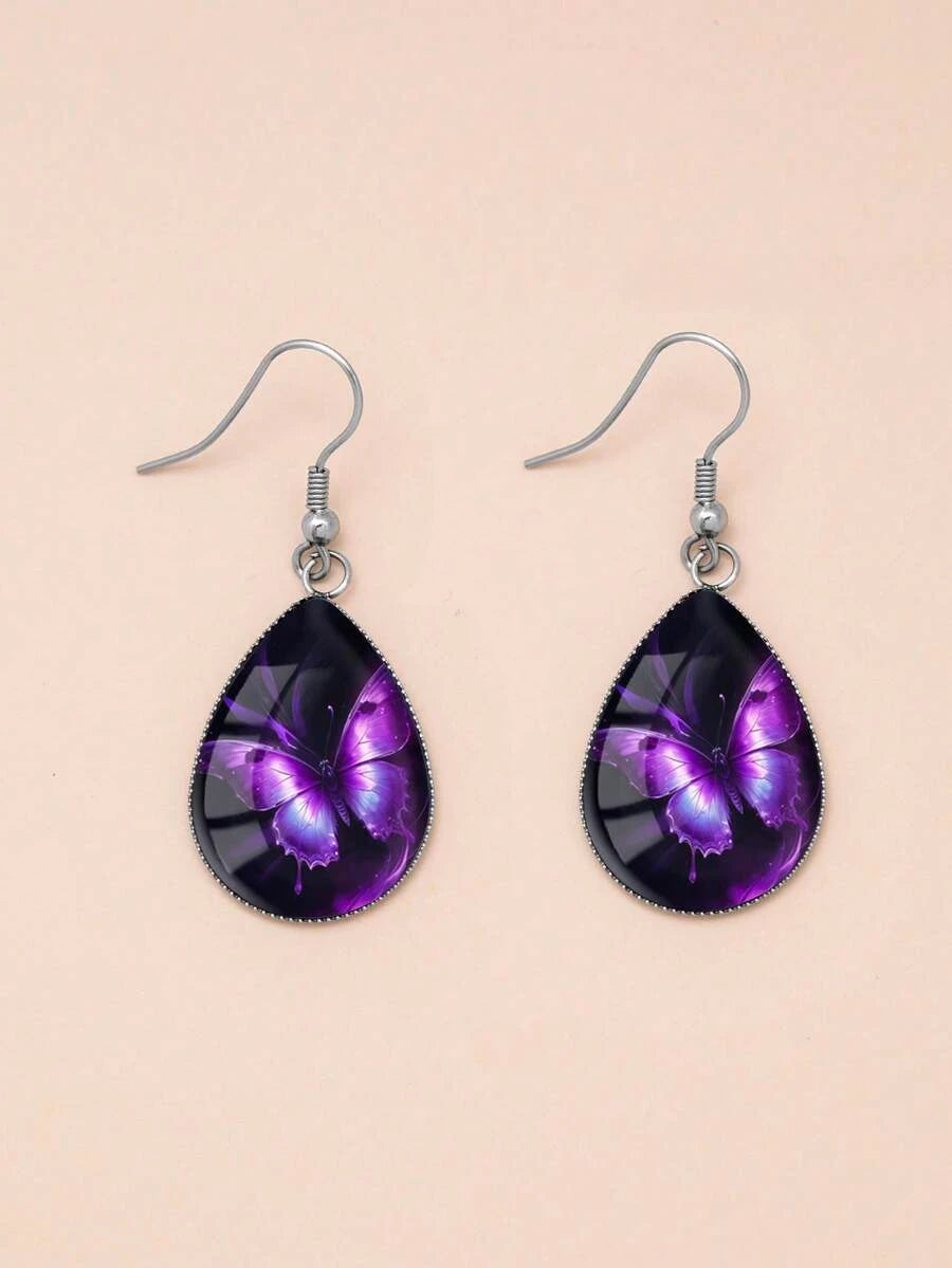 Vintage Minimalist Purple Butterfly Earrings