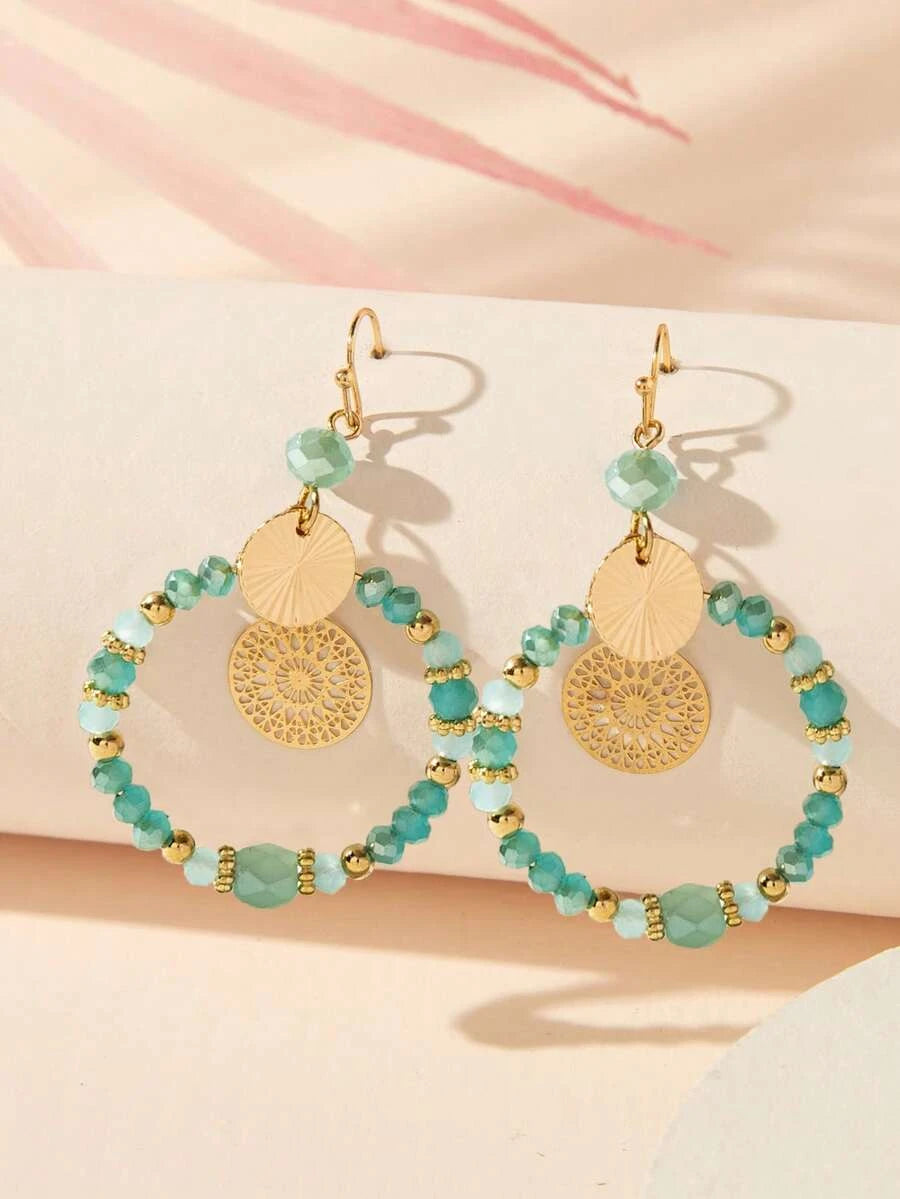 Retro Crystal Beaded Pendant Earrings
