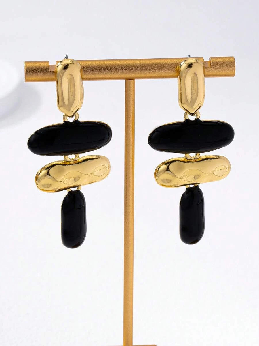 Exaggerated Asymmetric Geometric Enamel Dangle Earrings