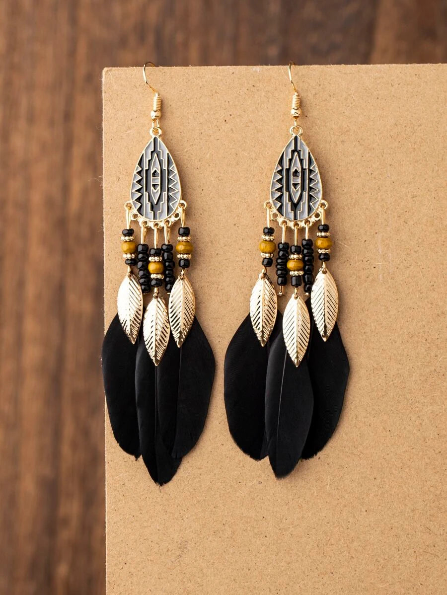 Vintage Feather Pendant Earrings